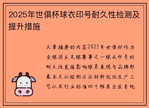 2025年世俱杯球衣印号耐久性检测及提升措施
